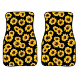 2 in 1 Universal Printing Auto Car Floor Mats Set, Style:Black-Yellow Flowers