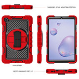 For Samsung Galaxy Tab A 8.4 2020 T307 360 Degree Rotation Contrast Color Shockproof Silicone + PC Case with Holder & Hand Grip Strap & Shoulder Strap(Red+Black)