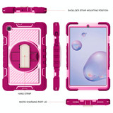 For Samsung Galaxy Tab A 8.4 2020 T307 360 Degree Rotation Contrast Color Shockproof Silicone + PC Case with Holder & Hand Grip Strap & Shoulder Strap(Rose Red+Pink)