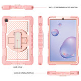 For Samsung Galaxy Tab A 8.4 2020 T307 360 Degree Rotation Contrast Color Shockproof Silicone + PC Case with Holder & Hand Grip Strap & Shoulder Strap(Rose Gold)