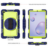 For Samsung Galaxy Tab A 8.4 2020 T307 360 Degree Rotation Contrast Color Shockproof Silicone + PC Case with Holder & Hand Grip Strap & Shoulder Strap(Navy+Yellow Green)