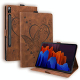 For Samsung Tab S7+ T970 T976B Love Butterfly Pattern Horizontal Flip Leather Case with Holder(Brown)