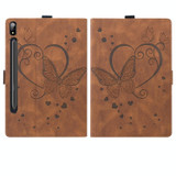 For Samsung Tab S7+ T970 T976B Love Butterfly Pattern Horizontal Flip Leather Case with Holder(Brown)