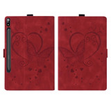 For Samsung Tab S7+ T970 T976B Love Butterfly Pattern Horizontal Flip Leather Case with Holder(Red)