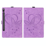 For Samsung Tab S7+ T970 T976B Love Butterfly Pattern Horizontal Flip Leather Case with Holder(Purple)