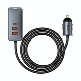 Baseus CCBT-A0G 120W Share Together 2 USB + 2 USB-C / Type-C PPS Multi-port Fast Charging Car Charger with Extension Cord(Space Gray)