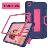 For Samsung Galaxy Tab A 8.4 (2020) T307 Contrast Color Robot Shockproof Silicon + PC Protective Case with Holder(Navy Blue + Rose Red)