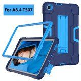 For Samsung Galaxy Tab A 8.4 (2020) T307 Contrast Color Robot Shockproof Silicon + PC Protective Case with Holder(Navy Blue + Blue)