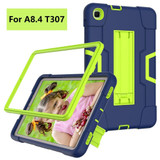 For Samsung Galaxy Tab A 8.4 (2020) T307 Contrast Color Robot Shockproof Silicon + PC Protective Case with Holder(Navy Blue + Yellow-green)