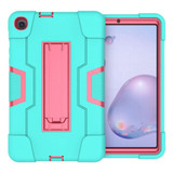 For Samsung Galaxy Tab A 8.4 (2020) T307 Contrast Color Robot Shockproof Silicon + PC Protective Case with Holder(Mint Green + Rose Red)