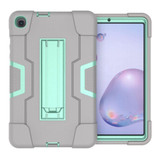 For Samsung Galaxy Tab A 8.4 (2020) T307 Contrast Color Robot Shockproof Silicon + PC Protective Case with Holder(Grey + Mint Green)