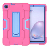 For Samsung Galaxy Tab A 8.4 (2020) T307 Contrast Color Robot Shockproof Silicon + PC Protective Case with Holder(Rose Red + Blue)
