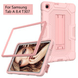 For Samsung Galaxy Tab A 8.4 (2020) / T307 Contrast Color Robot Shockproof Silicone + PC Protective Case with Holder(Rose Gold)