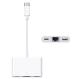 NK-107 TC 3 in 1 USB-C / Type-C Male to USB + Ethernet + Type-C Power Female Adapter