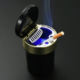 Multi-function Portable Creative LED Car Cigarette Ash Tray Ashtray with Clock(Gold)