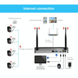 SriHome NVS002 1080P 6-Channel NVR Kit Wireless Security Camera System, Support Humanoid Detection / Motion Detection / Night Vision, EU Plug