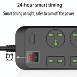 T17 3000W High-power 24-hour Smart Timing Socket QC3.0 USB Fast Charging Power Strip Socket, Cable Length: 2m, EU Plug(Black)