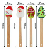 4 PCS Baking Christmas Silicone Scraper Mini Cream Cake Smear Wooden Handle Baking Tool(Christmas Tree)