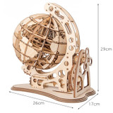 Wooden Mechanical Transmission Model Globe Office Ornaments Children Puzzle Assembly Toys(Mechanical Globe)