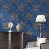 Damascus Self-Adhesive Embossed Wallpaper Thick 3D Non-Woven Fabric Fine Embossed Bedroom Wallpaper, Specification: 0.53 x 3 Meters(1685 Dark Blue)