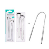2 PCS Tongue Cleaner Bad Breath Stainless Steel Cleaning Brush Tongue Scraper+Two-piece Set (Silver)