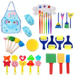 Children DIY Sponge Seal Painting Brush Painting Tool Set(Blue Painting Clothes)