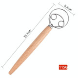 2 PCS 13 Inch Oak Handle Flour Mixer Dough Stainless Steel Mixing Rod Coil Whisk Double Circle Agitator