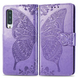 For Arrows NX9 F-52A Butterfly Love Flower Embossed Horizontal Flip Leather Case with Bracket / Card Slot / Wallet / Lanyard(Light Purple)