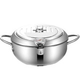 304 Stainless Steel Fryer Pot Household Temperature-controlled Multifunctional Thickening Pot, Size:24cm