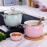 Enamel Soup Pot Uncoated Food Supplement Pot For Induction Cooker(Pink)