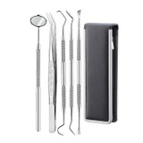 5 in 1 Steel Side Leather Case Stainless Steel Dental Tools Dental Care Tartar Tool Dentist Tool Set