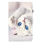 For Samsung Galaxy Tab A7 (2020) T500 Colored Drawing Pattern Horizontal Flip PU Leather Case with Holder & Card Slots & Anti-skid Strip & Sleep / Wake-up Function(White Cat)