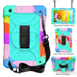 For Samsung Galaxy Tab A 10.1 (2019) T510/T515 Shockproof PC + Silicone Combination Case with Holder & Hand Strap & Shoulder Strap(Colorful + Mint Green)