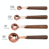 4 PCS / Set Measuring Spoon Walnut Handle Copper-Plated Kitchen Baking Tools Bartender Scale Measuring Set