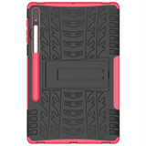 For Samsung Galaxy Tab S7 Lite T730 / T735 & S7+ T970 / T976B Tire Texture Shockproof TPU + PC Protective Case with Holder(Rose Red)