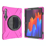 For Samsung Galaxy Tab S9 / Galaxy Tab S8 / Galaxy Tab S7 (2020) T870 Shockproof Colorful Silicone + PC Protective Case with Holder & Shoulder Strap & Hand Strap & Pen Slot(Rose Red)