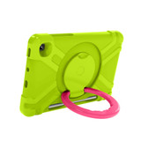 For Samsung Galaxy Tab S6 Lite P610 PC + Silicone Shockproof Combination Case with 360 Degree Rotating Holder & Handle & Pen Slot(Glass Green + Rose Red)