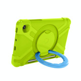 For Samsung Galaxy Tab S6 Lite P610 PC + Silicone Shockproof Combination Case with 360 Degree Rotating Holder & Handle & Pen Slot(Glass Green + Blue)