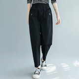 Plus Size Womens High Waist Loose Slim Cotton Casual Pants Harem Pants (Color:Black Size:XL)