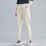 Loose Large Size Literary Vertical Pockets All-match Solid Color Slim Casual Pants (Color:Apricot Size:XL)