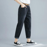 Literary And Casual Loose Wild Thin Straight Distressed Jeans Trousers Old Pants (Color:Black Size:M)