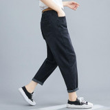 Literary And Casual Loose Wild Thin Straight Distressed Jeans Trousers Old Pants (Color:Black Size:XL)