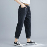 Literary And Casual Loose Wild Thin Straight Distressed Jeans Trousers Old Pants (Color:Black Size:XXL)