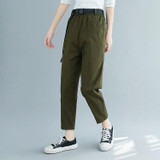 Plus Size Womens High Waist Loose Slimming Autumn Cotton Casual Pants Harem Pants (Color:Green Size:XL)