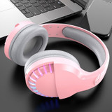 SH33 Bluetooth Wired Dual-mode RGB Headset Mobile Phone Heavy Bass Noise Reduction Gaming Headset( Pink)