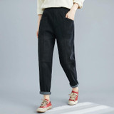 Plus Size Womens High Waist Jeans Loose And Thin Harem Pants (Color:Black Size:L)
