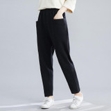 Loose Large Size Literary Vertical Pockets All-match Solid Color Slim Casual Pants (Color:Black Size:XL)