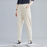 Loose Large Size Literary Vertical Pockets All-match Solid Color Slim Casual Pants (Color:Apricot Size:L)