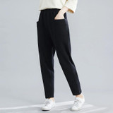 Loose Large Size Literary Vertical Pockets All-match Solid Color Slim Casual Pants (Color:Black Size:L)