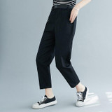 Plus Size Womens High Waist Loose Slimming Autumn Cotton Casual Pants Harem Pants (Color:Black Size:XXL)